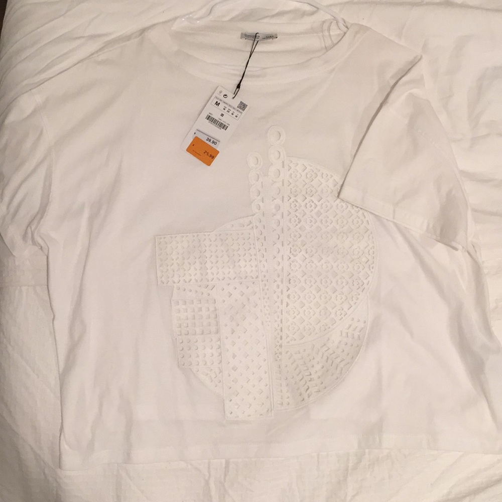 Zara white top see through holes detail boxy fit